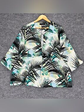 Ali Miles Women’s XL Single Button Tunic Blouse Tropical Print Textured Shacket